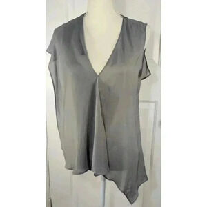 Alexander Wang Grey Cupro Asymmetric V-Neck Sleeveless‎ Draped Blouse Top Large